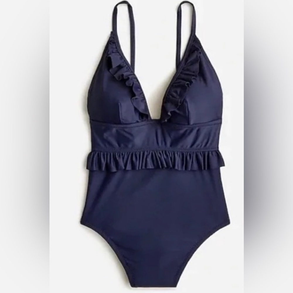 Jcrew Ruffle Plunge One Piece Swim Black size 6